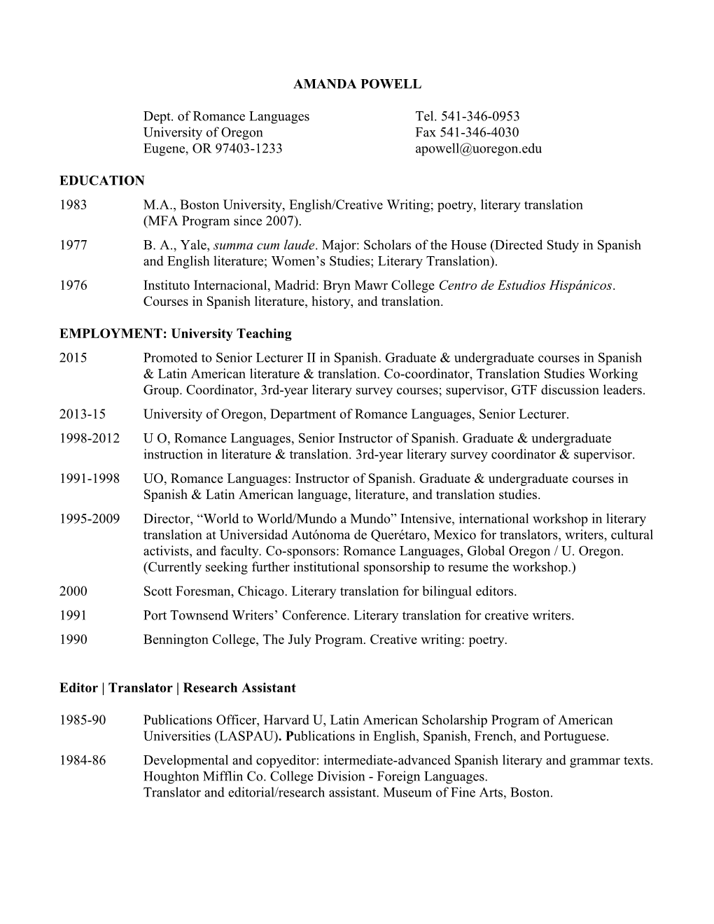 Powell Curriculum Vitae 1