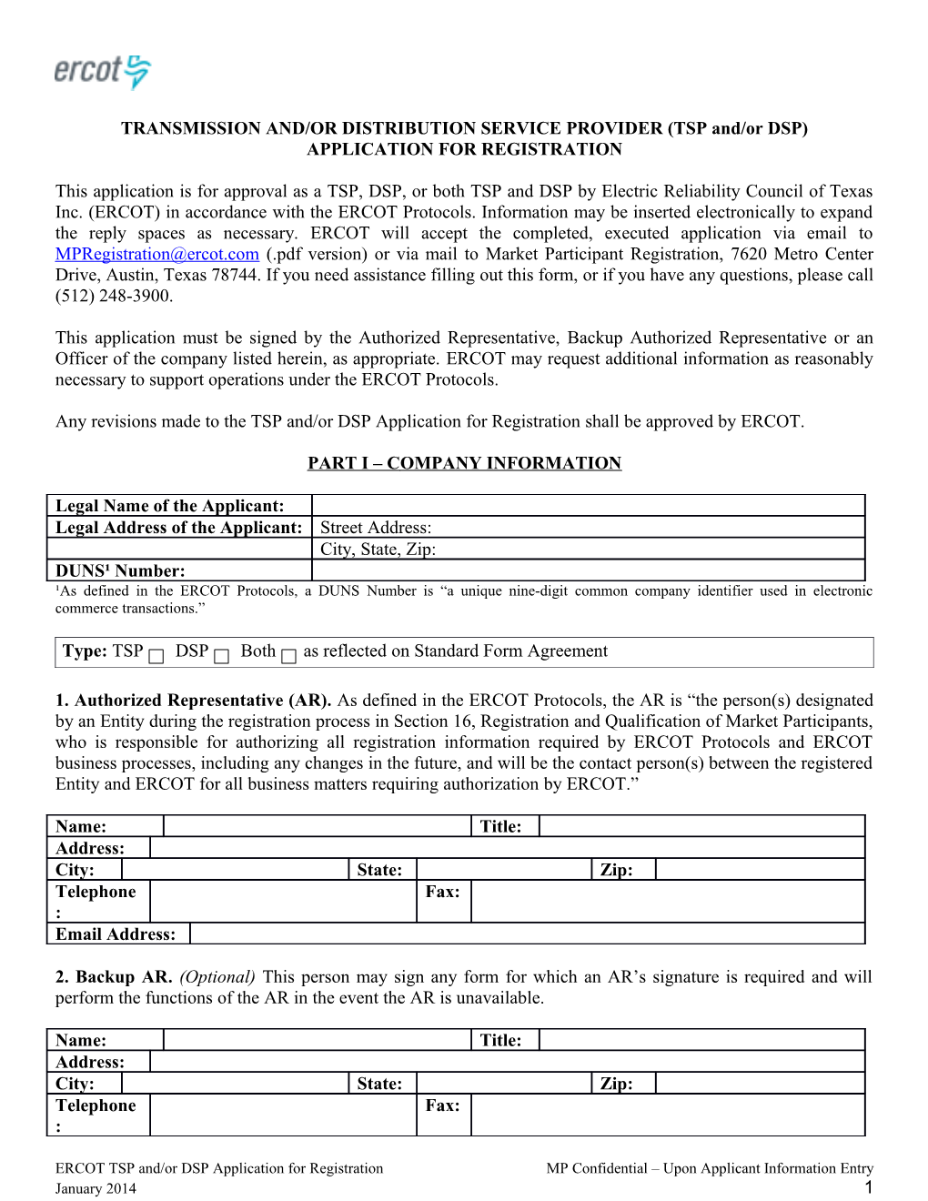 TRANSMISSION AND/OR DISTRIBUTIONSERVICE PROVIDER (TSP And/Or DSP)