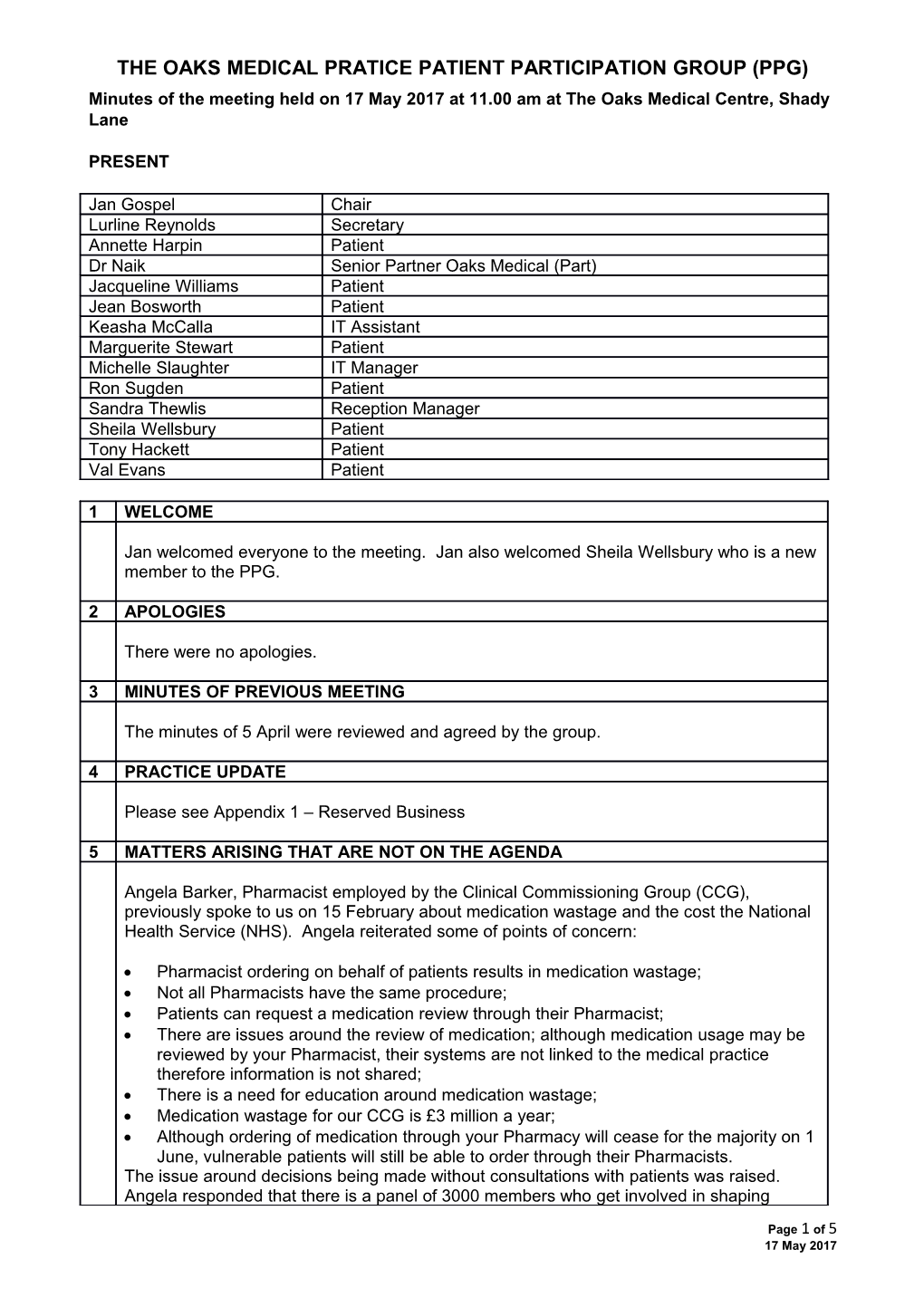 The Oaks Medical Pratice Patient Participation Group (Ppg)