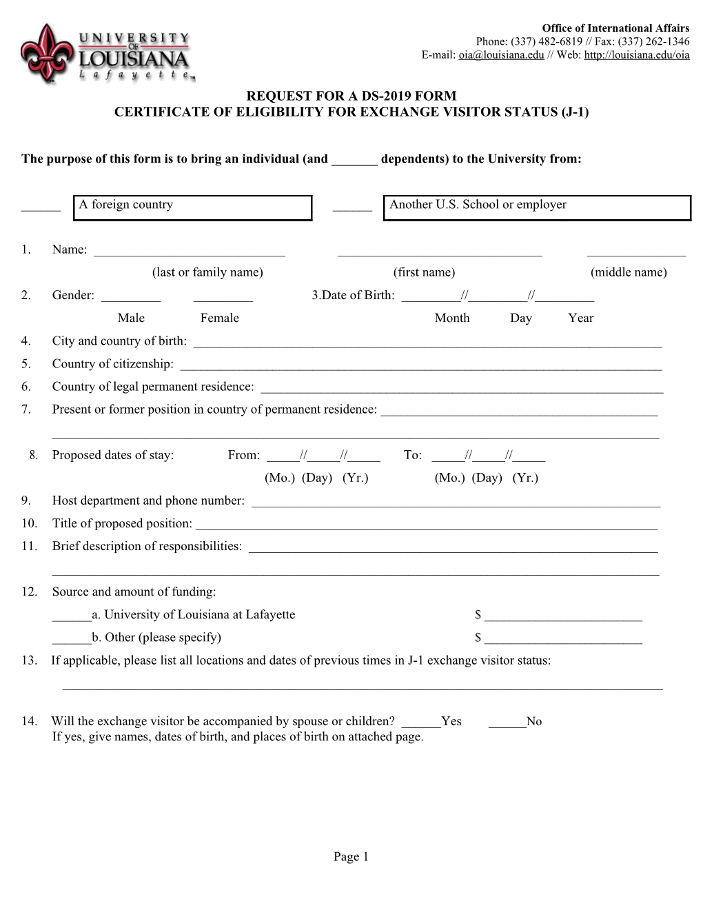 Certificate of Eligibility for Exchange Visitor Status (J-1)
