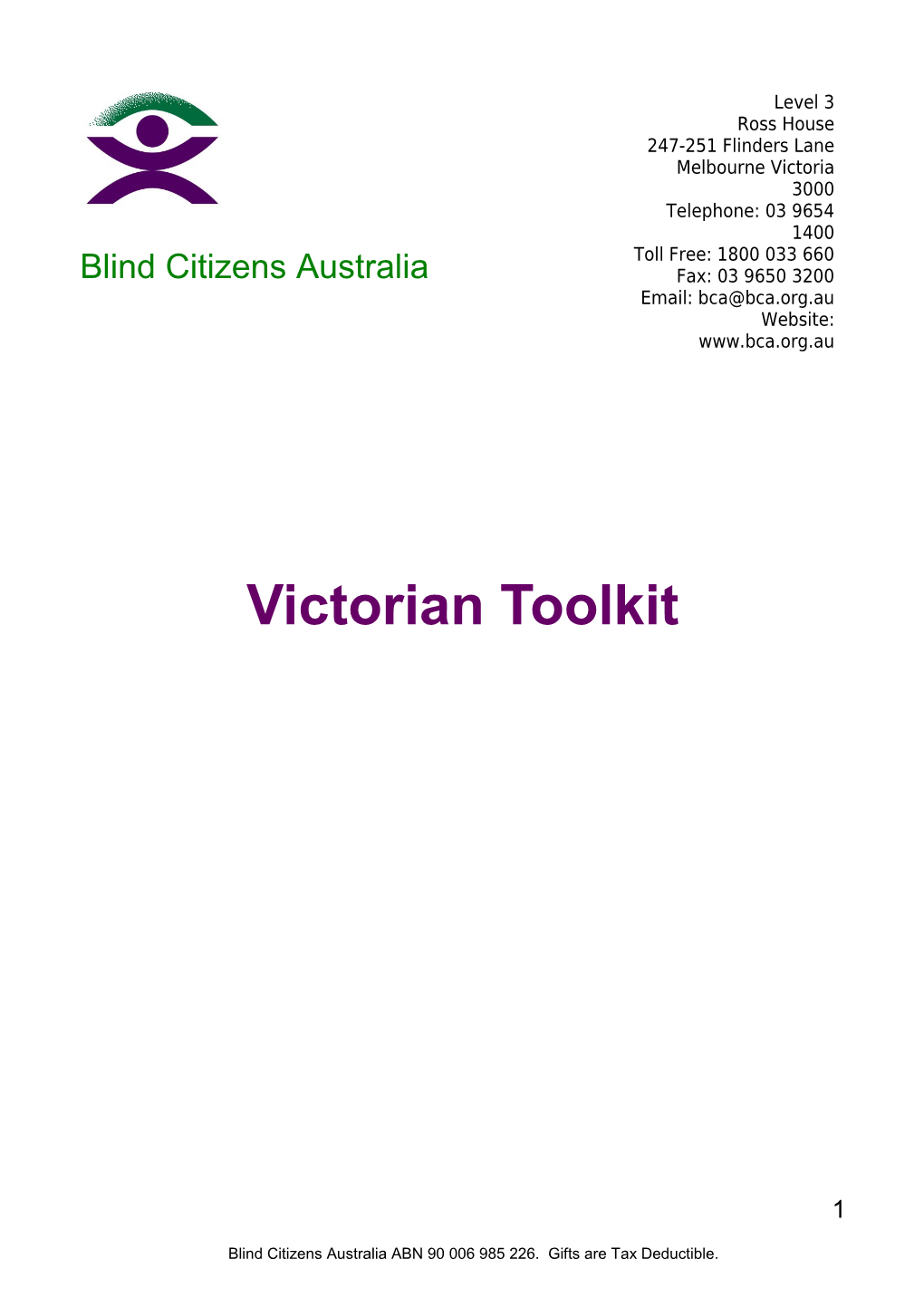 Welcome to BCA S Victorian Toolkit