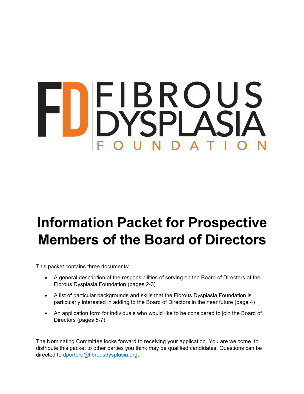 Information Packet for Prospective Members of the Board of Directors