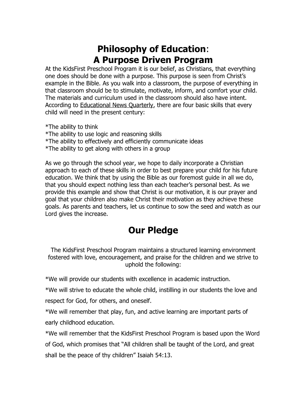 A Purpose Driven Program