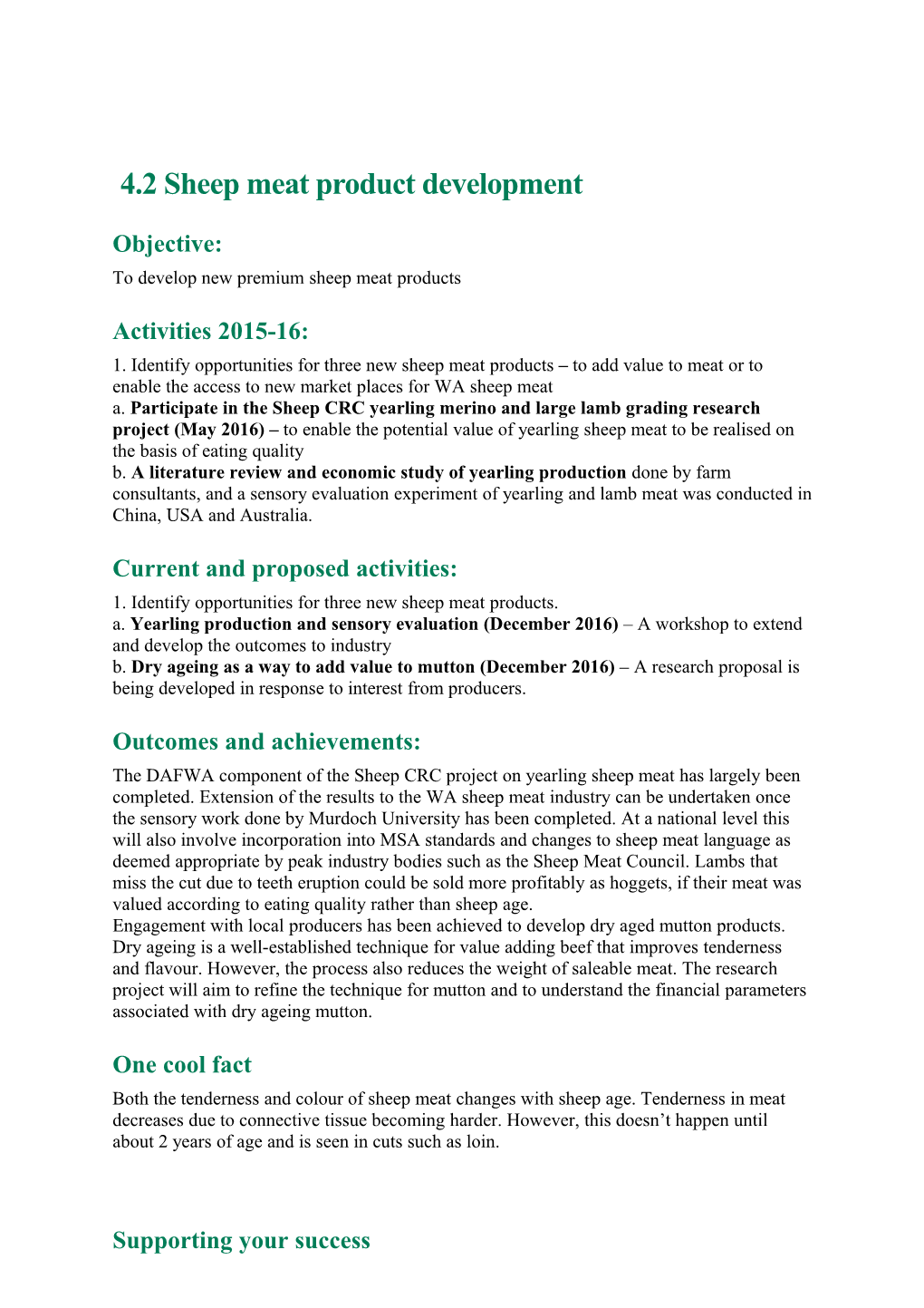 4.2 Sheep Meat Product Development