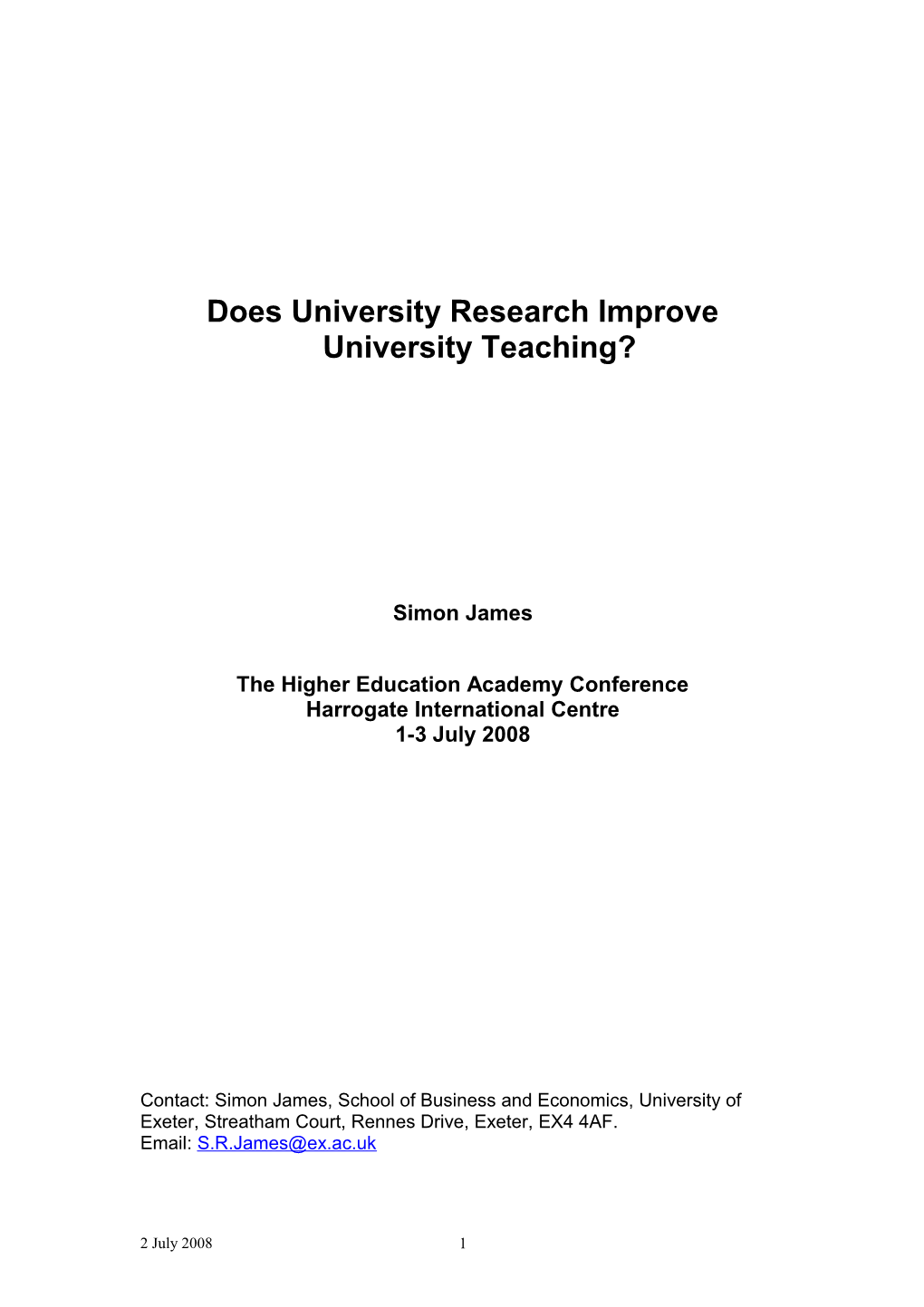 Does University Research Improve University Teaching?