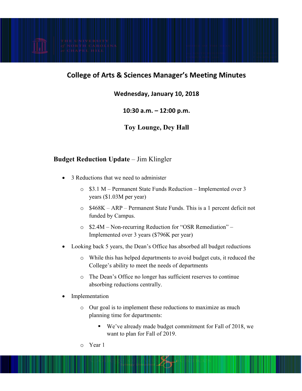College of Arts & Sciences Manager S Meeting Minutes
