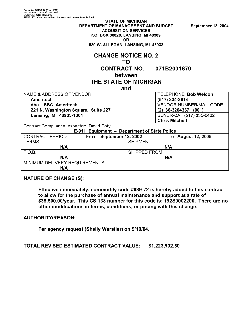 Form No. DMB 234 (Rev. 1/96)