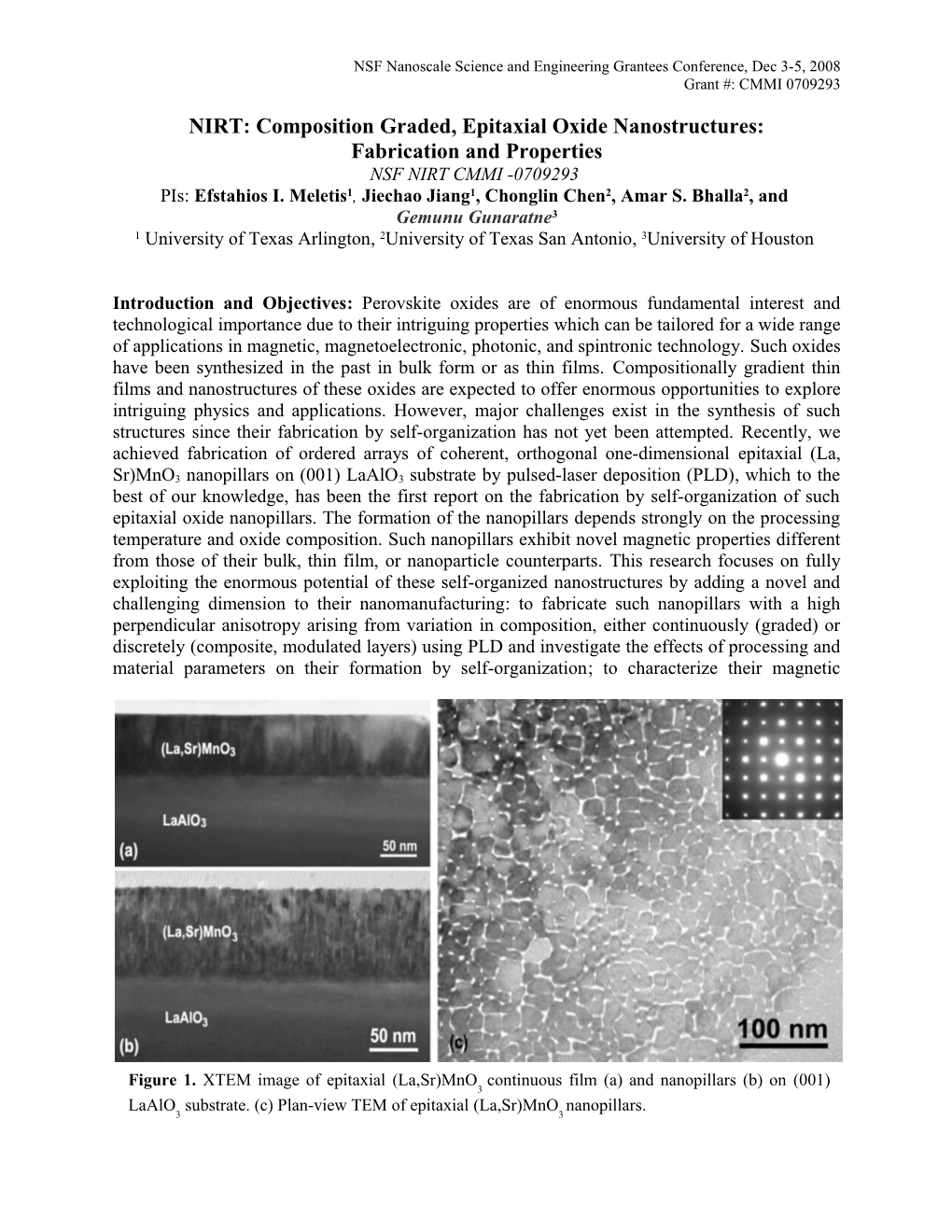 NIRT: Composition Graded, Epitaxial Oxide Nanostructures: Fabrication and Properties