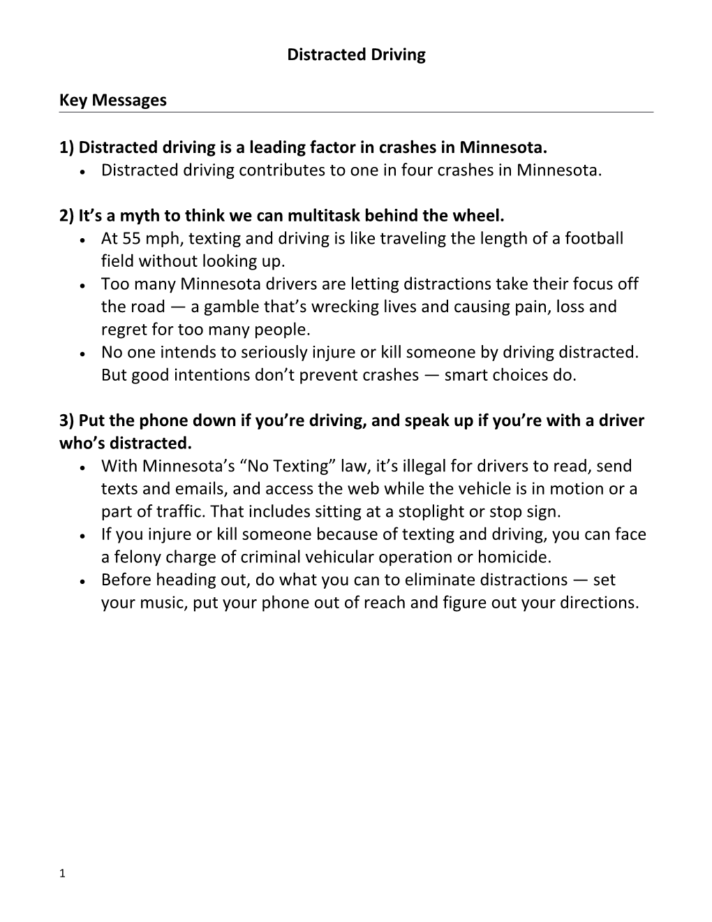 1) Distracted Driving Is a Leading Factor in Crashes in Minnesota