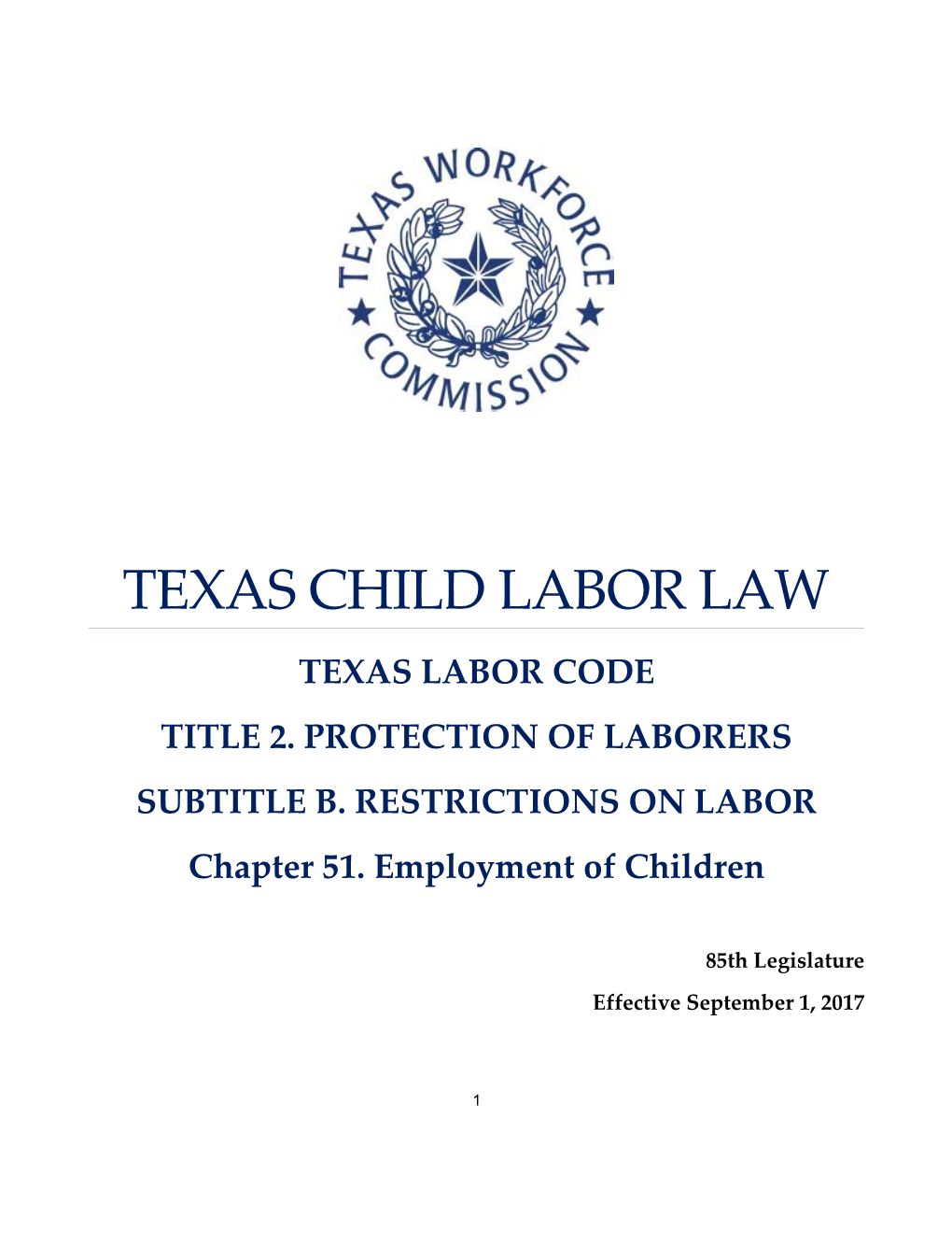Chapter 51, Labor Code - Employment of Children
