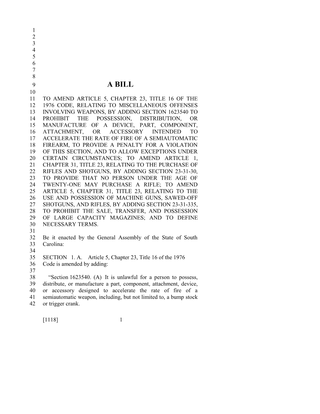 2017-2018 Bill 1118 Text of Previous Version (Mar. 14, 2018) - South Carolina Legislature Online