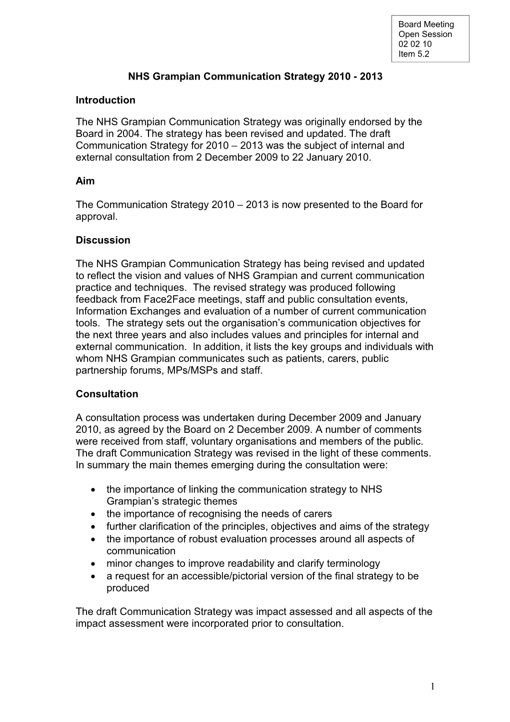 Item 5.2 for 2 Feb 10 Communication Strategy Front Page