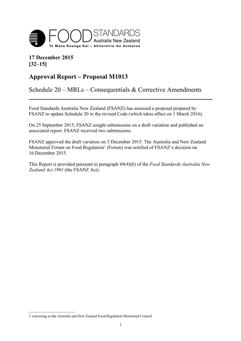 Approval Report Proposal M1013