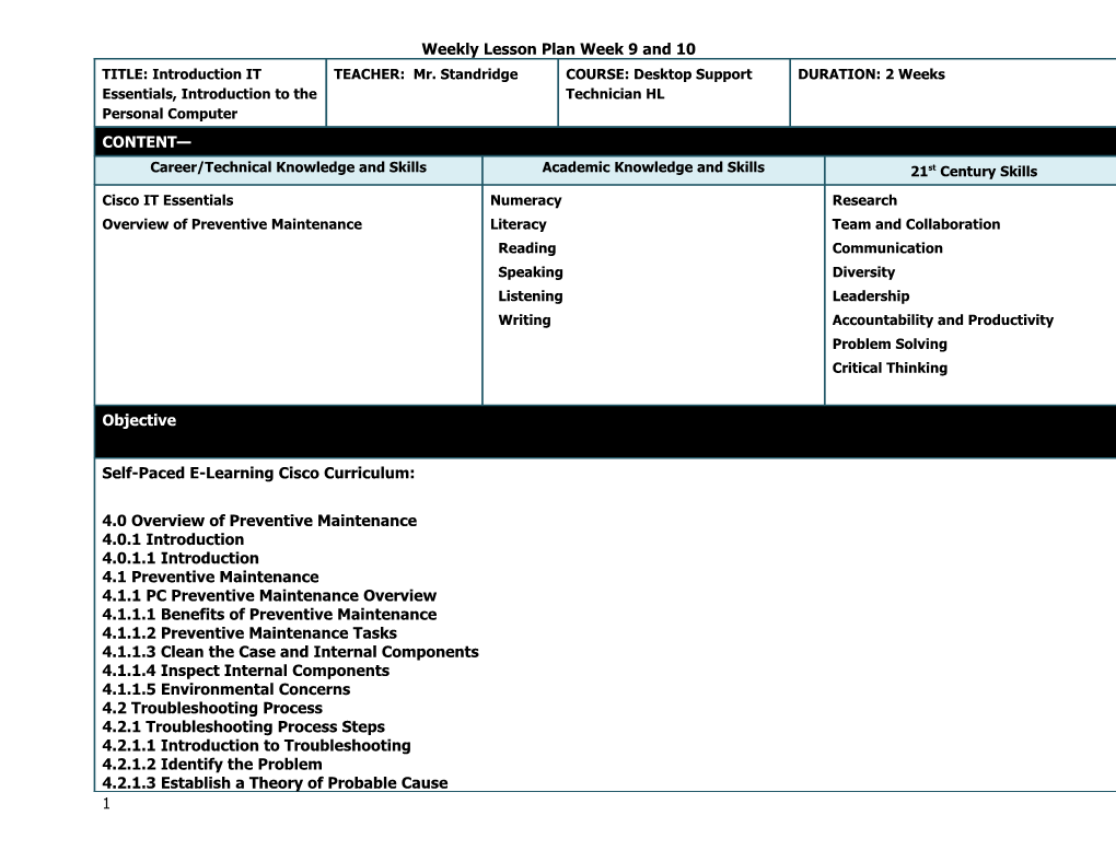 Weekly Lesson Plan Week 1 and 2