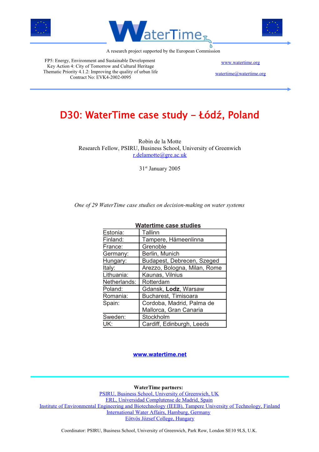 D30: Watertime Case Study - Łódź, Poland