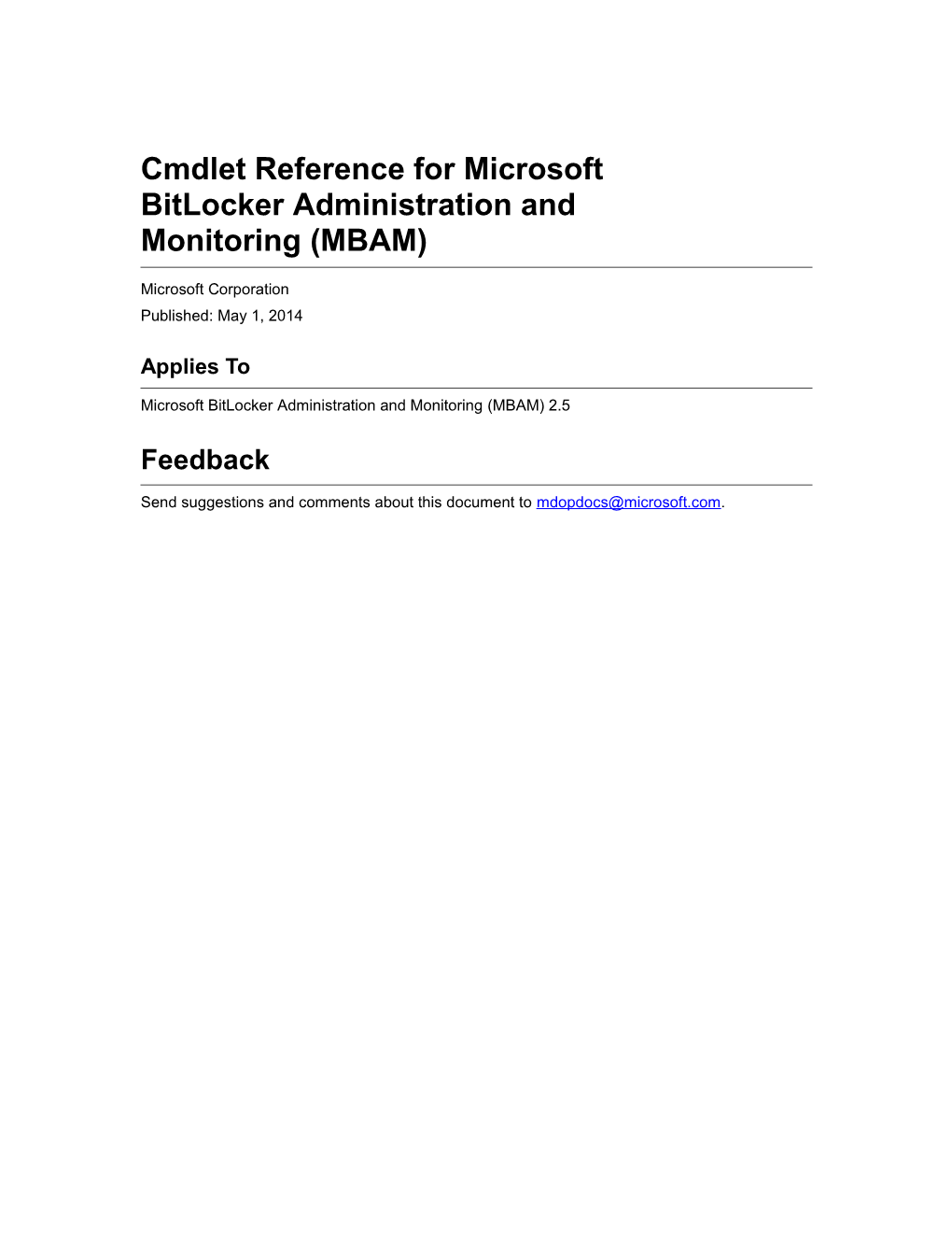 Cmdlet Reference for Microsoft Bitlockeradministration and Monitoring(MBAM)