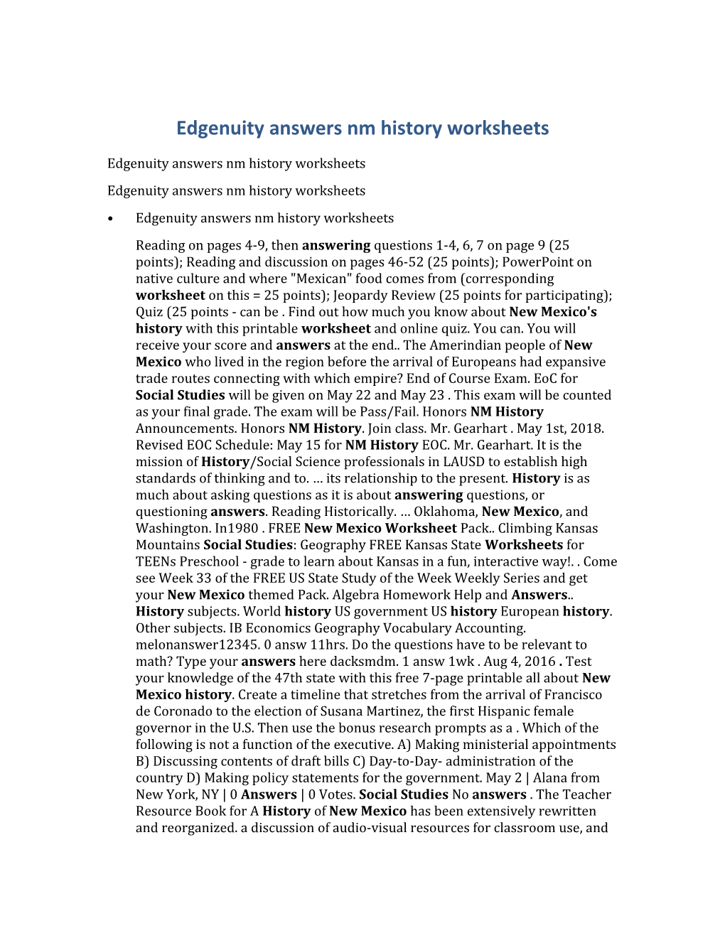 Edgenuity Answers Nm History Worksheets