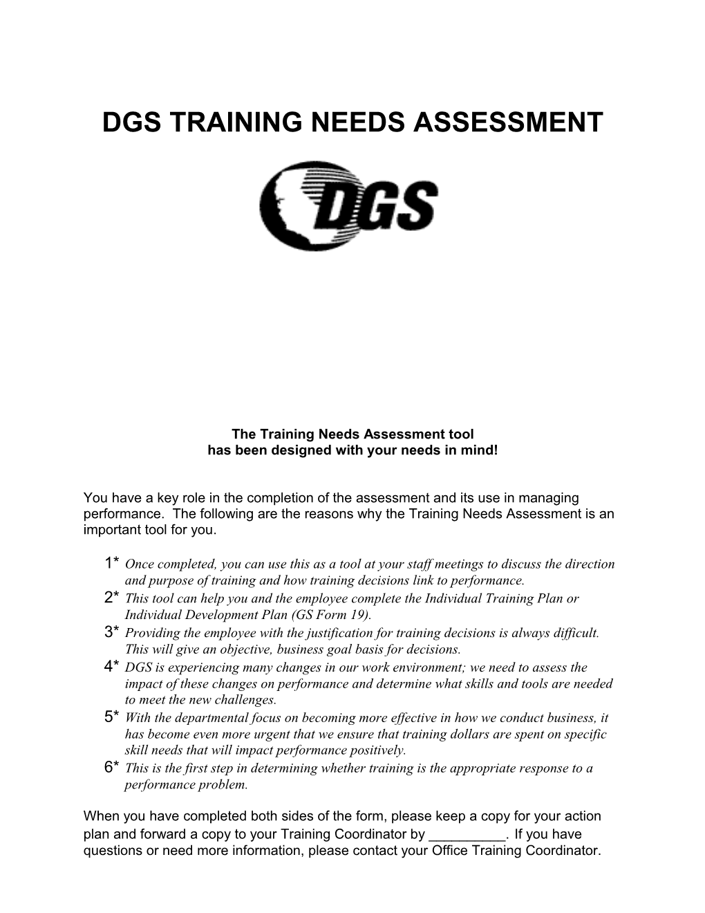 Dgs Training Needs Assessment