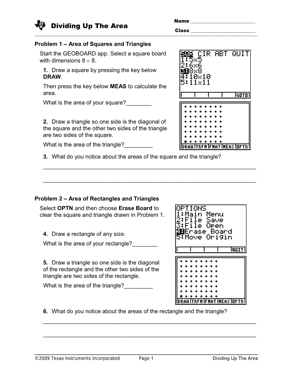 2009 Texas Instruments Incorporatedpage 1Dividing up the Area