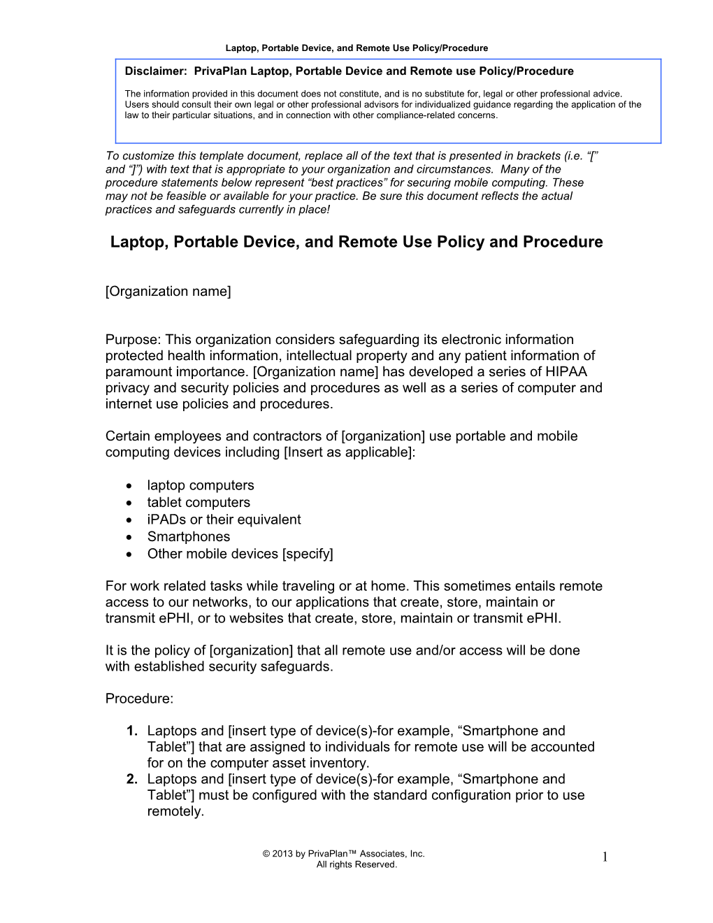 Laptop and Remote Device Policy and Procedure