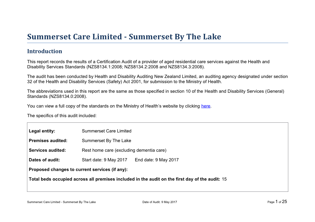 Summerset Care Limited - Summerset by the Lake