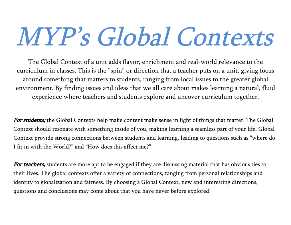 MYP S Global Contexts