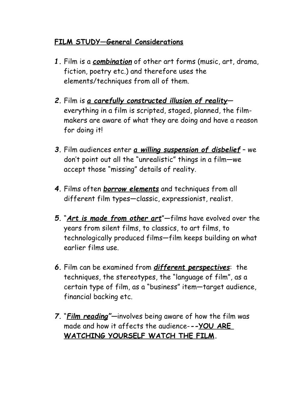 ELA 20-2 FILM STUDY General Considerations