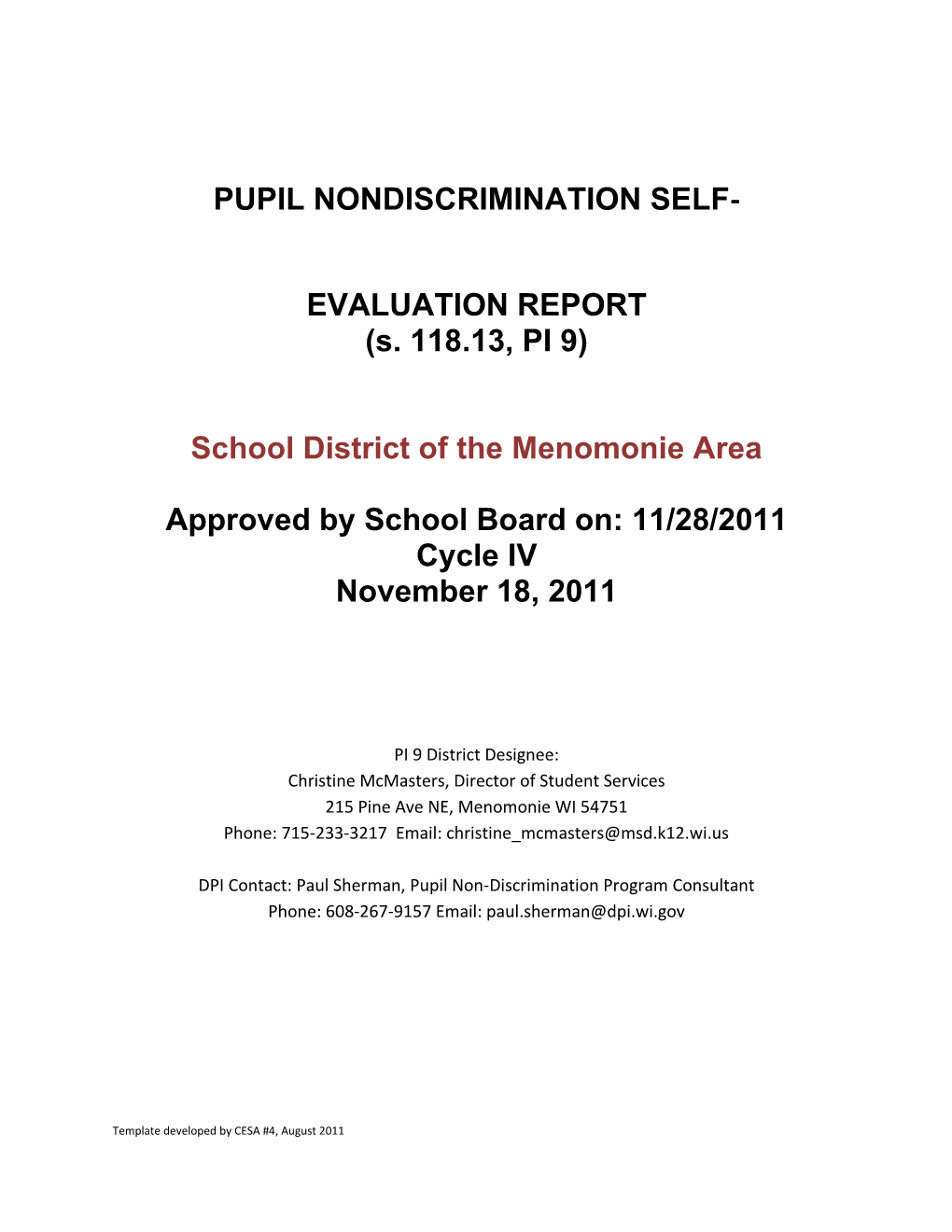 Pupil Nondiscrimination Self Evaluation Report