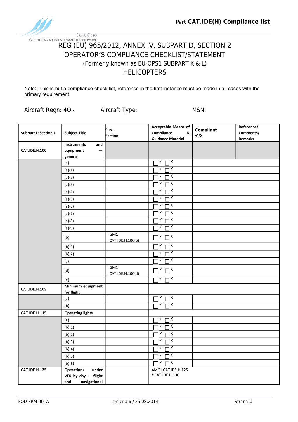 Reg (Eu) 965/2012, Annex Iv, Subpart D, Section 2