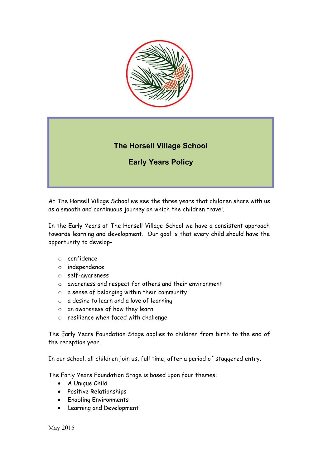 Reception Year Policy Notes 09/07