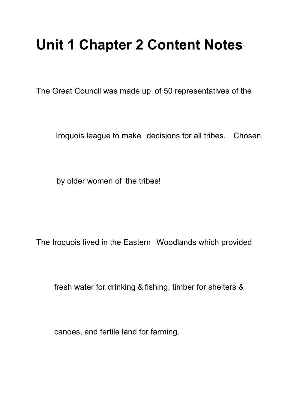 Unit 1 Chapter 2 Content Notes