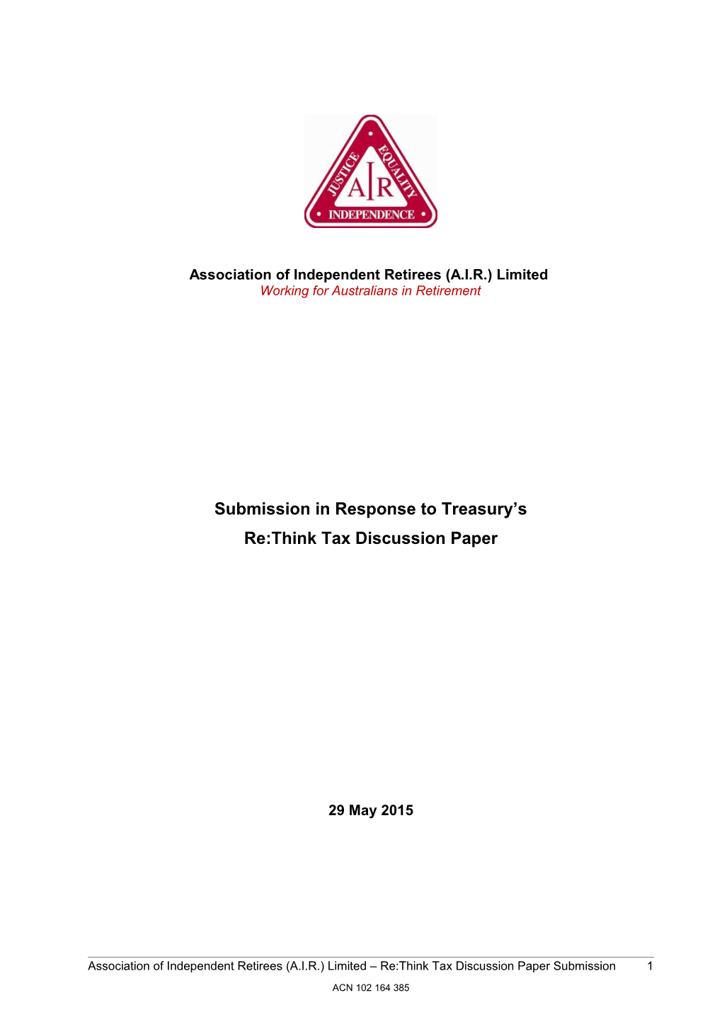 Association of Independent Retirees - Submission to the Tax Discussion Paper