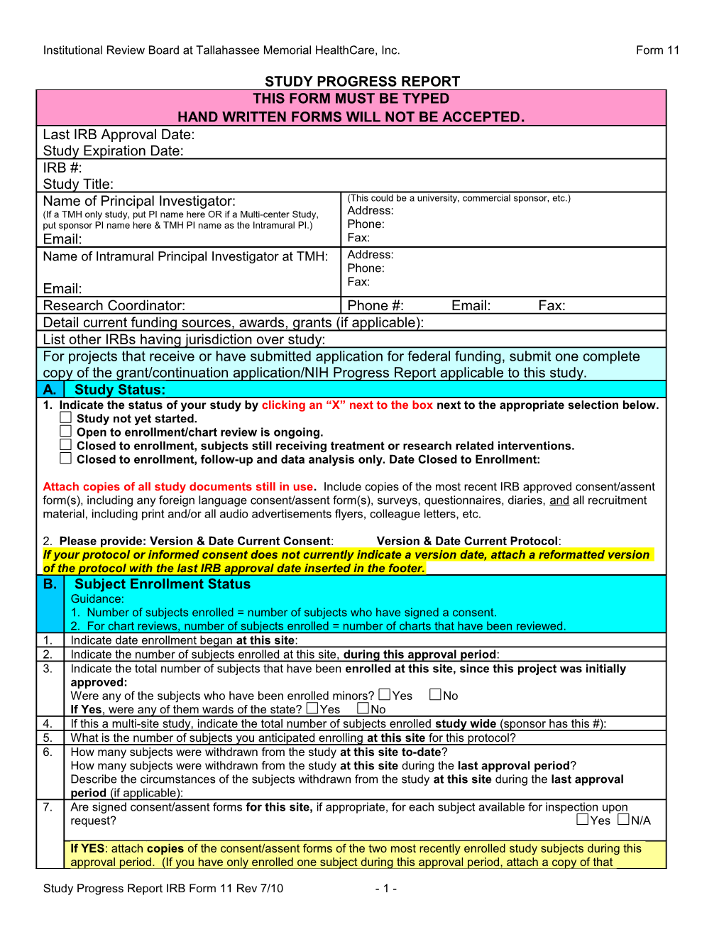 Form 11 Progress Report