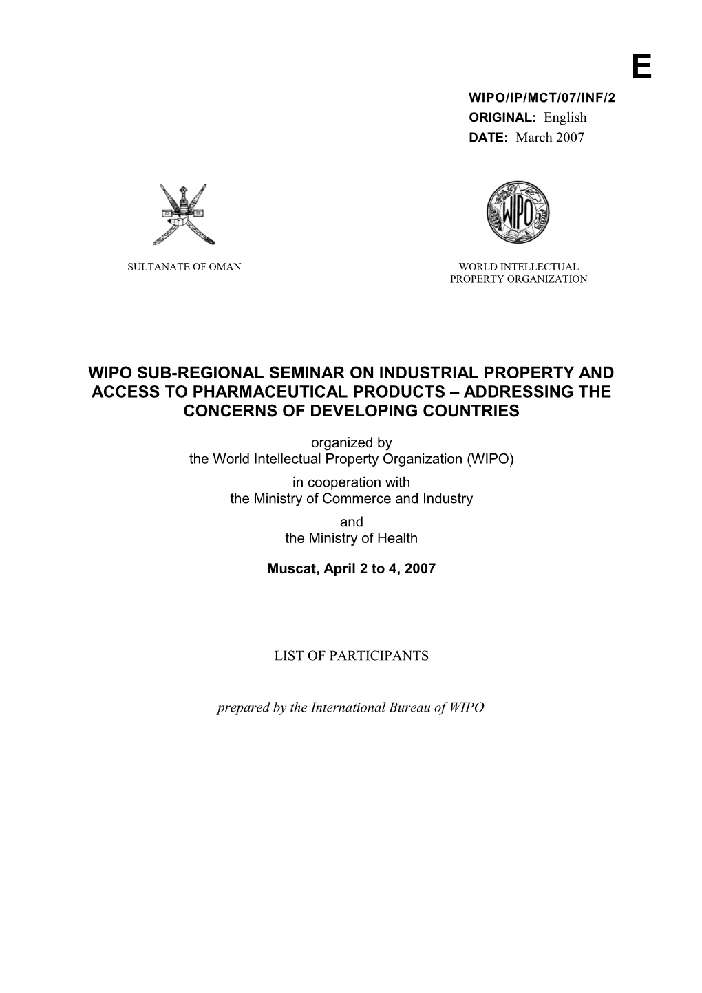 WIPO/IP/MCT/07/INF/2: List of Participants