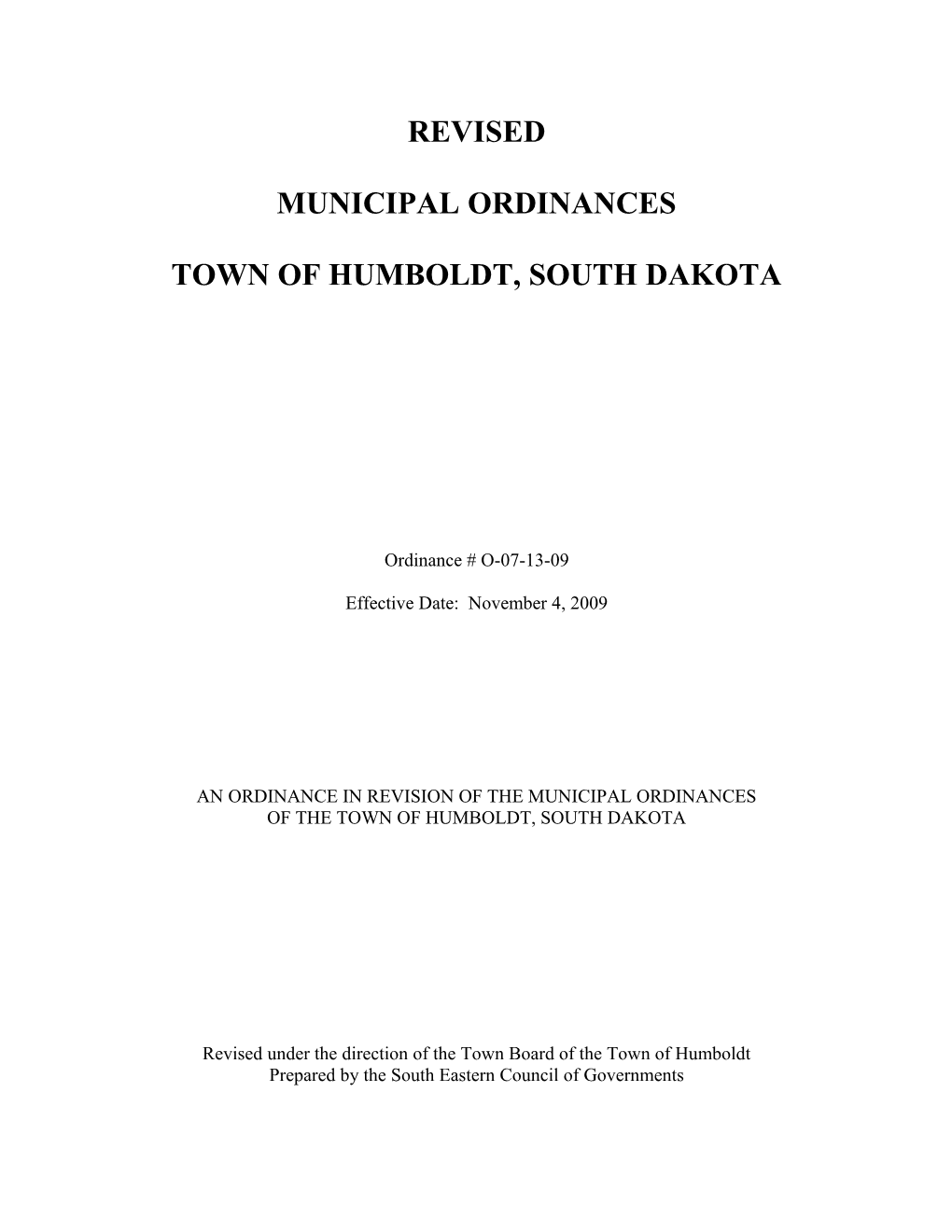 Compiled Ordinances of the Cityof Humboldt