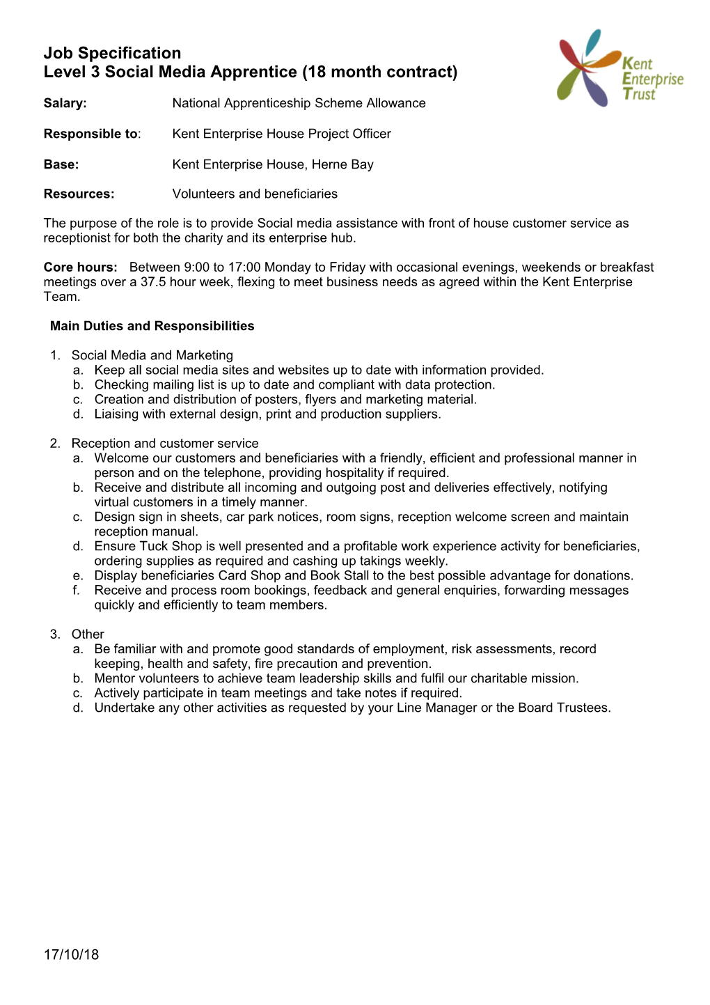 Level 3 Social Media Apprentice (18 Month Contract)