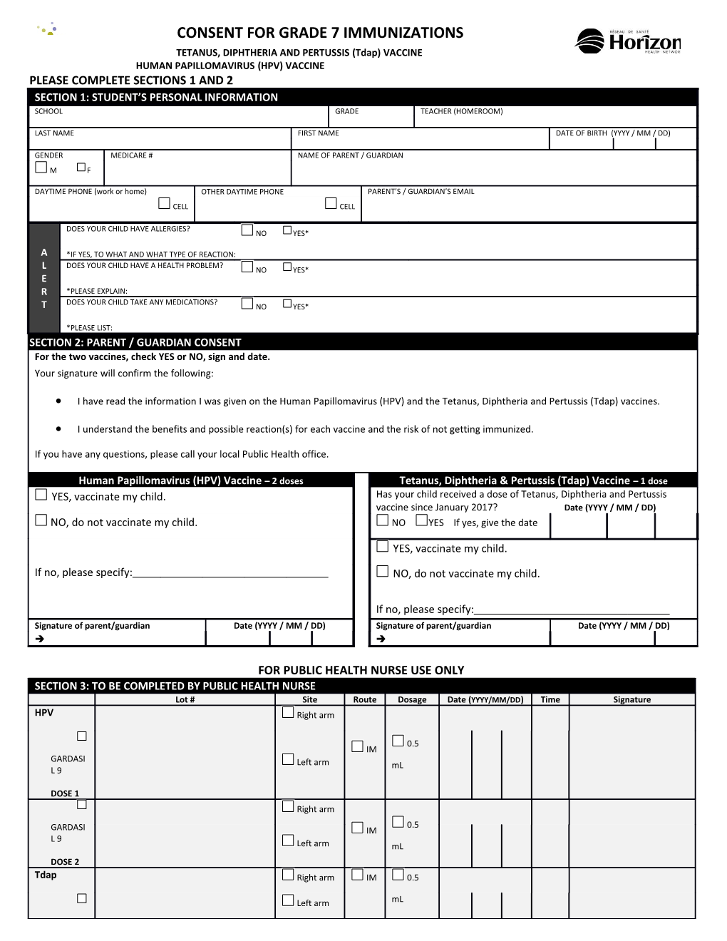 Tetanus, Diphtheria and Pertussis (Tdap) VACCINE