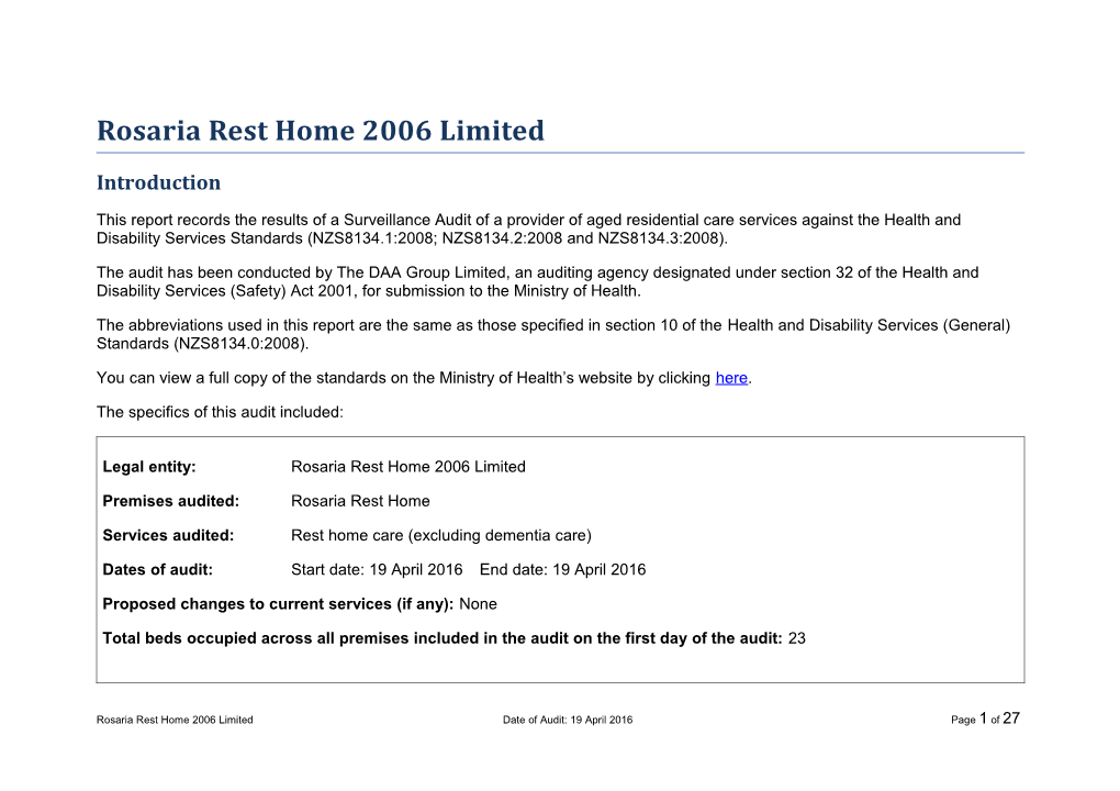 Rosaria Rest Home 2006 Limited