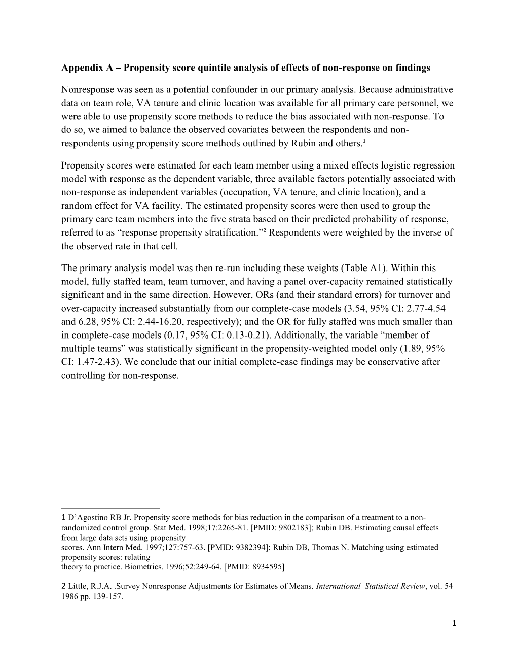 Appendix a Propensity Score Quintile Analysis of Effects of Non-Response on Findings