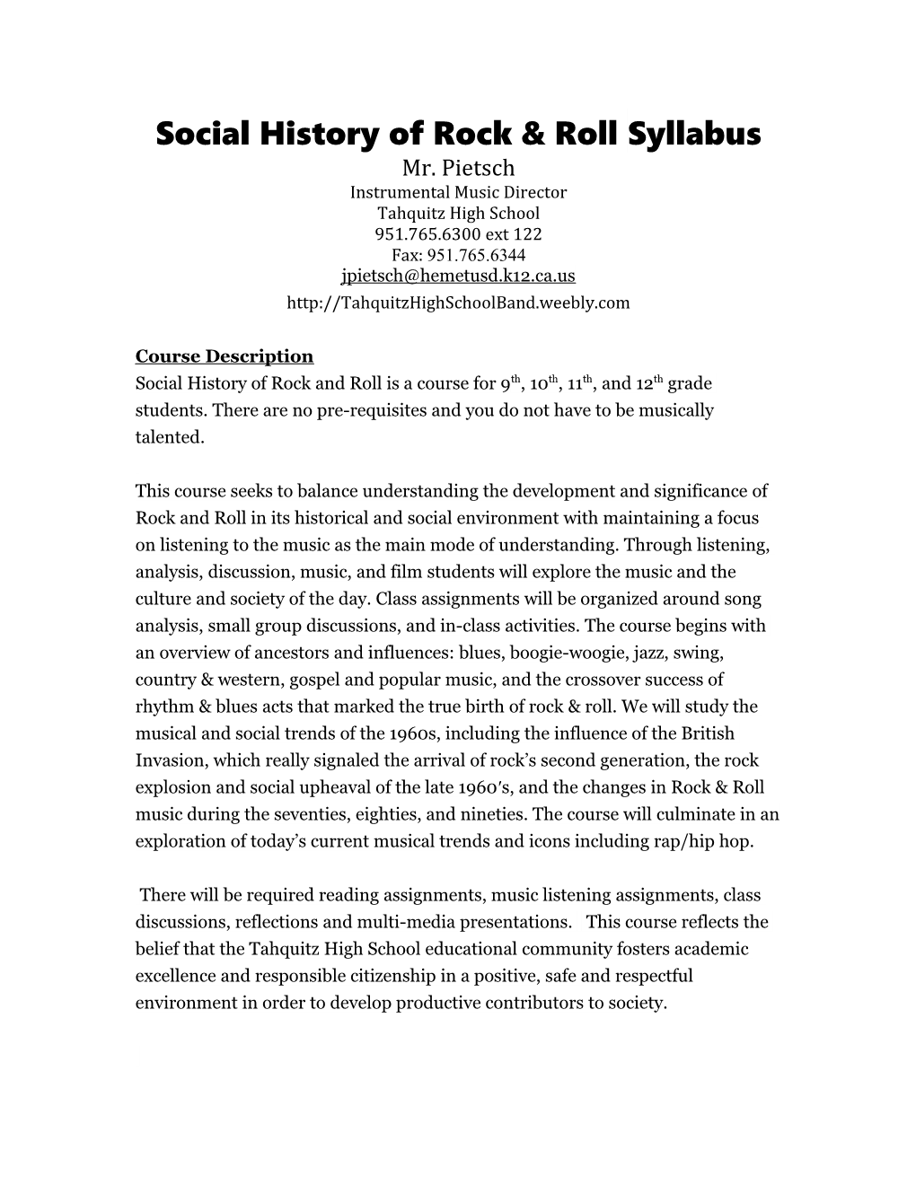 Social History of Rock & Rollsyllabus