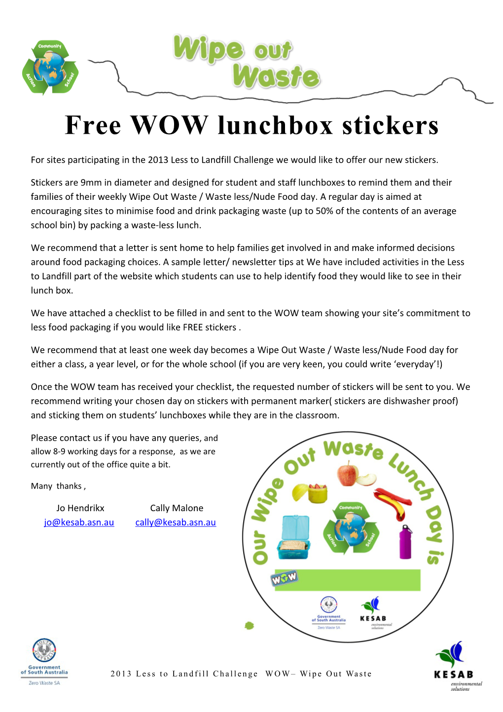 Free WOW Lunchbox Stickers