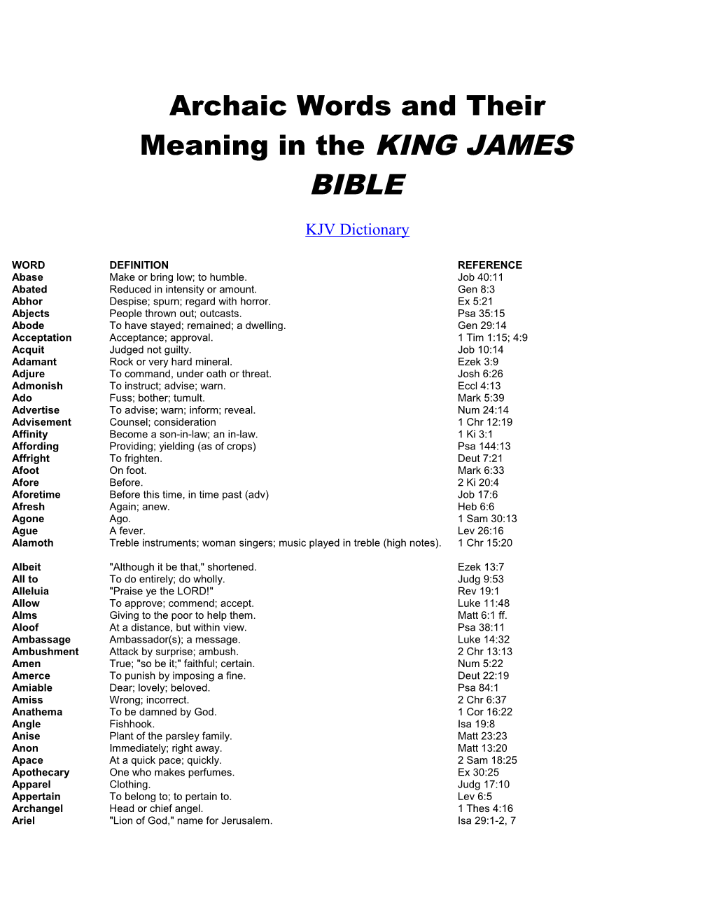 Archaic Words and Their Meaning in the KING JAMES BIBLE