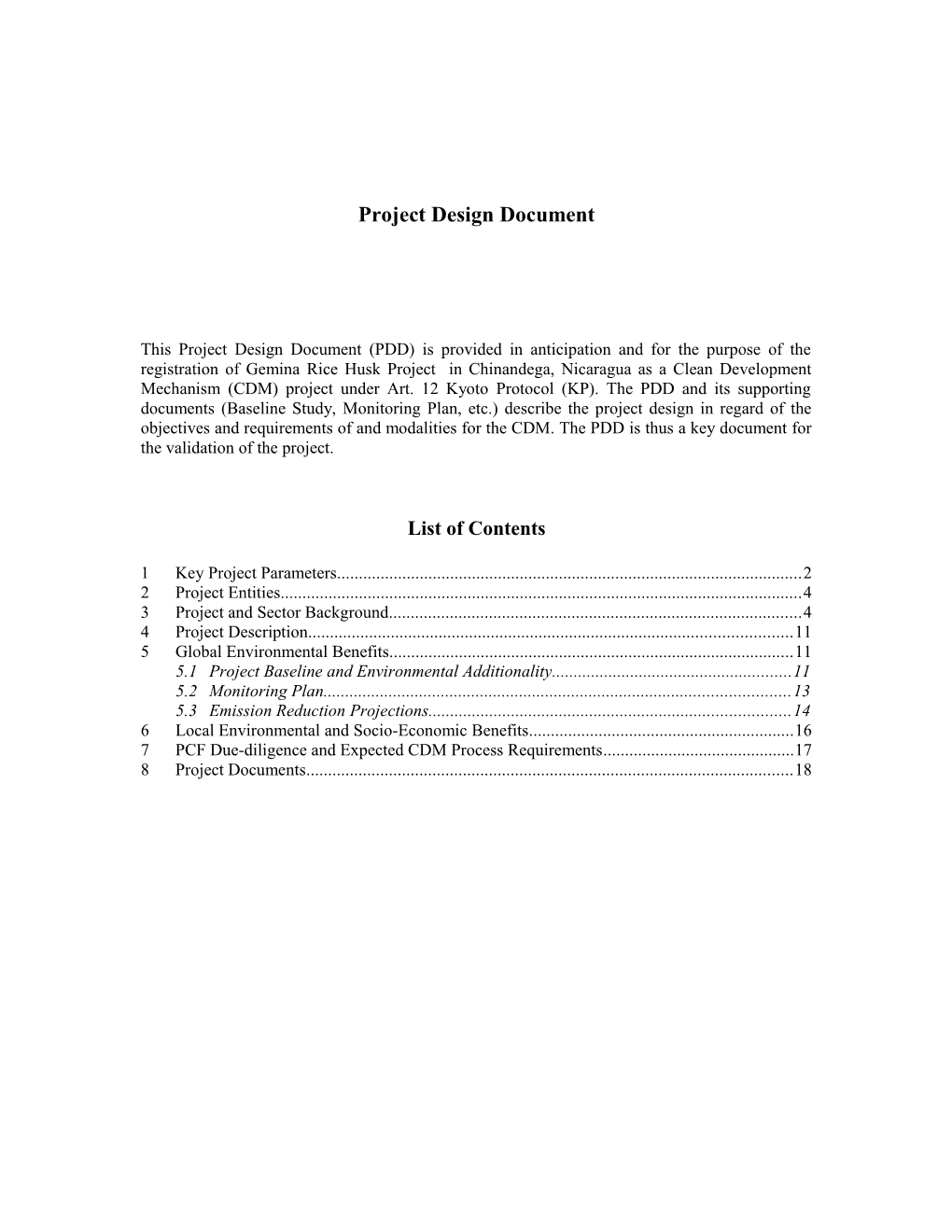 Project Design Document, Gemina Rice Husk Project, Nicaragua