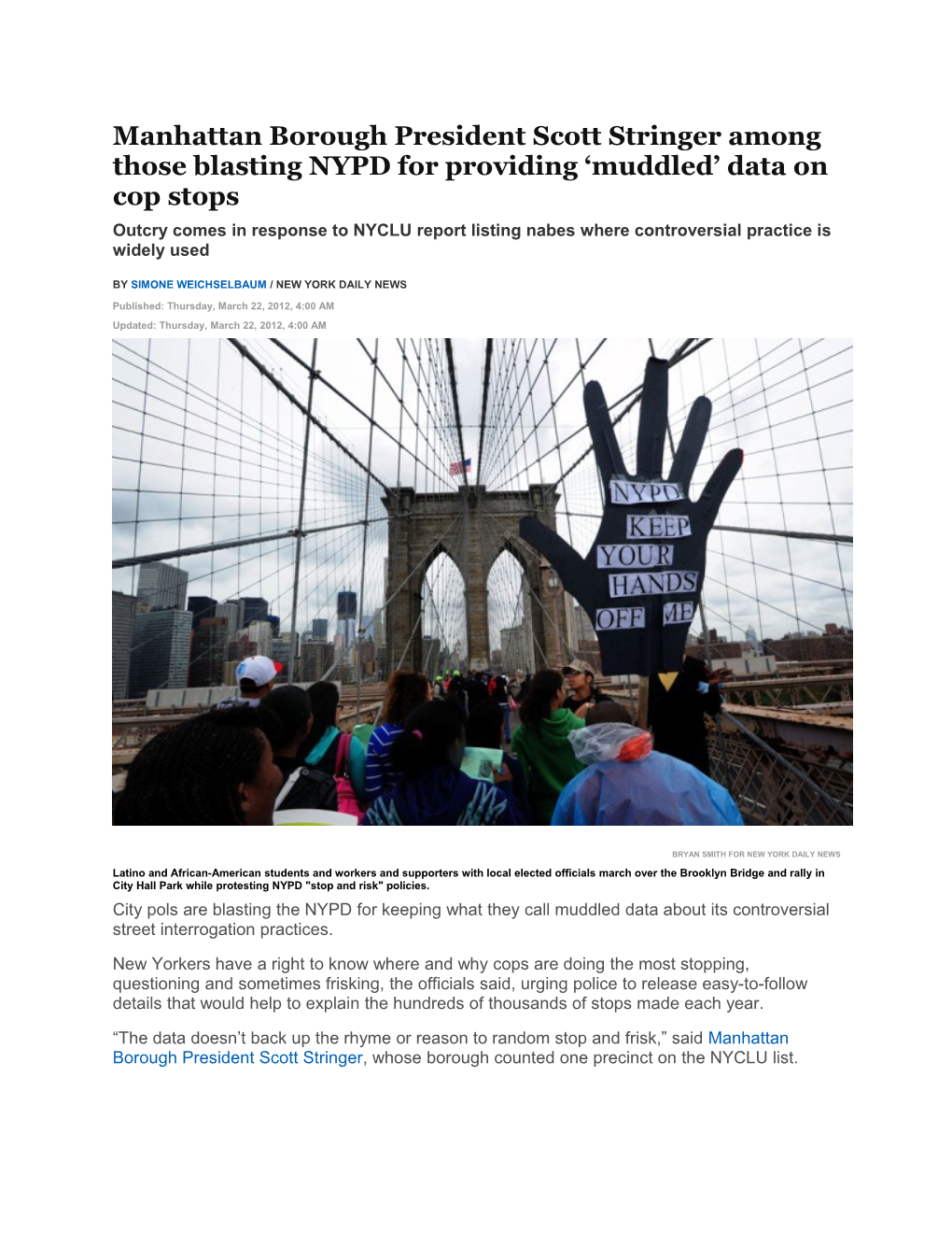 Outcry Comes in Response to NYCLU Report Listing Nabes Where Controversial Practice Is