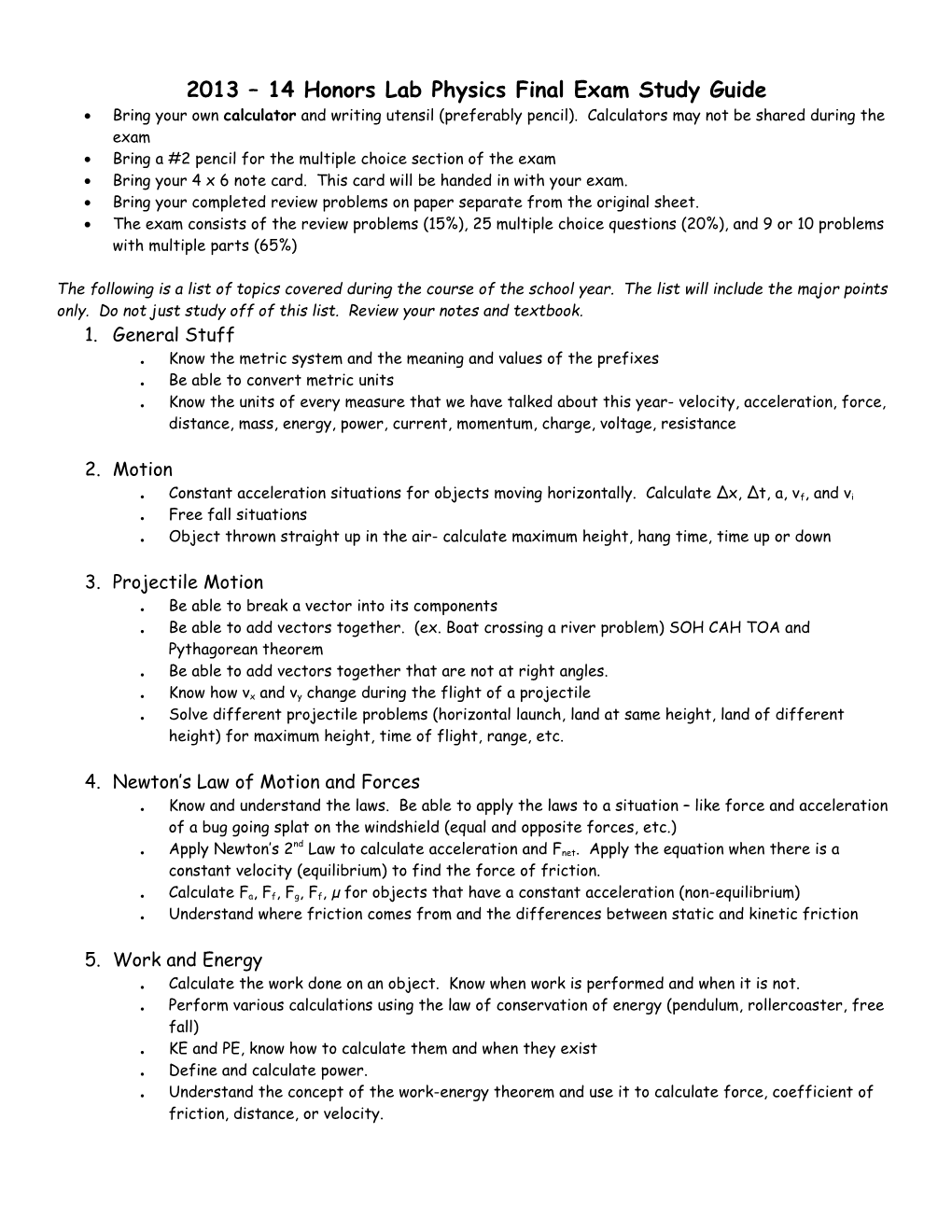 Final Review Honors Physics (06-07)