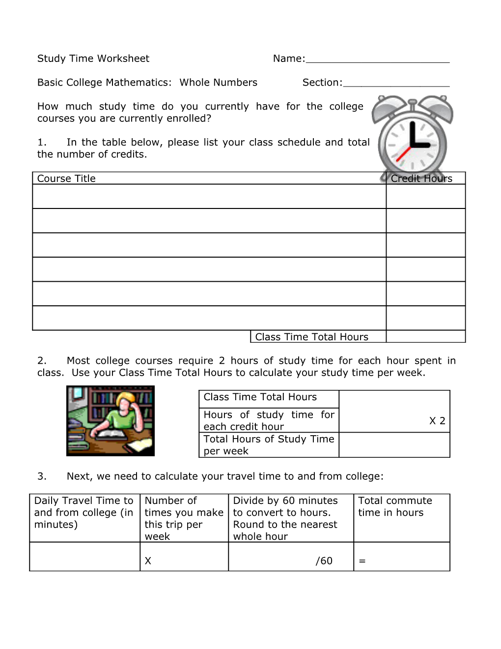 Study Time Worksheet