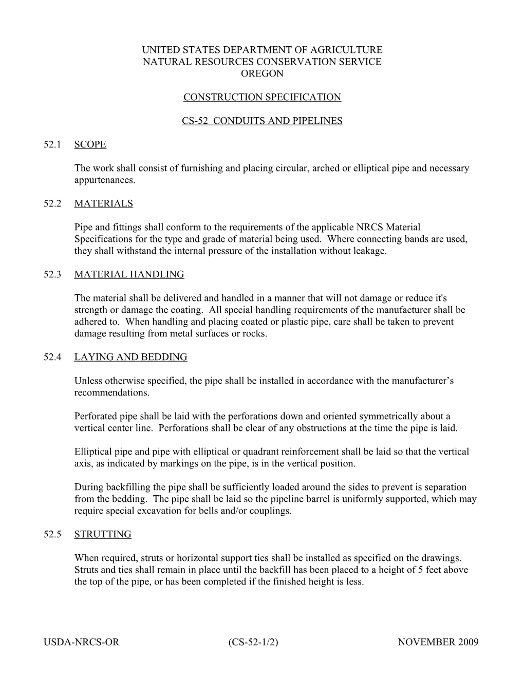 Instructions for Use of Washington Construction Specification (Cs-52)
