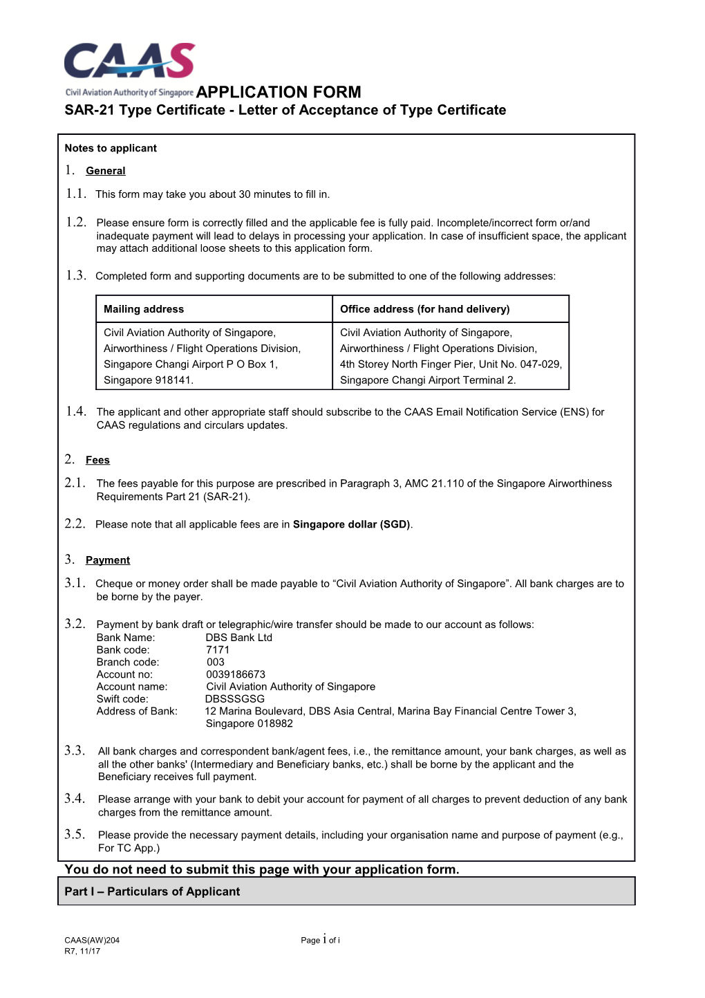 SAR-21 Type Certificate - Letter of Acceptance of Type Certificate