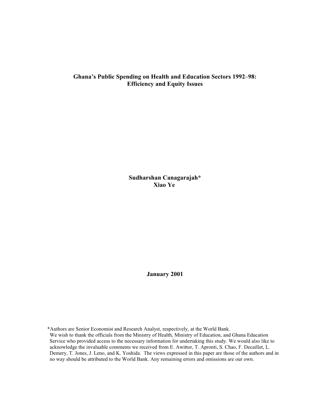 Ghana S Public Spending on Health and Education Sectors 1992 98