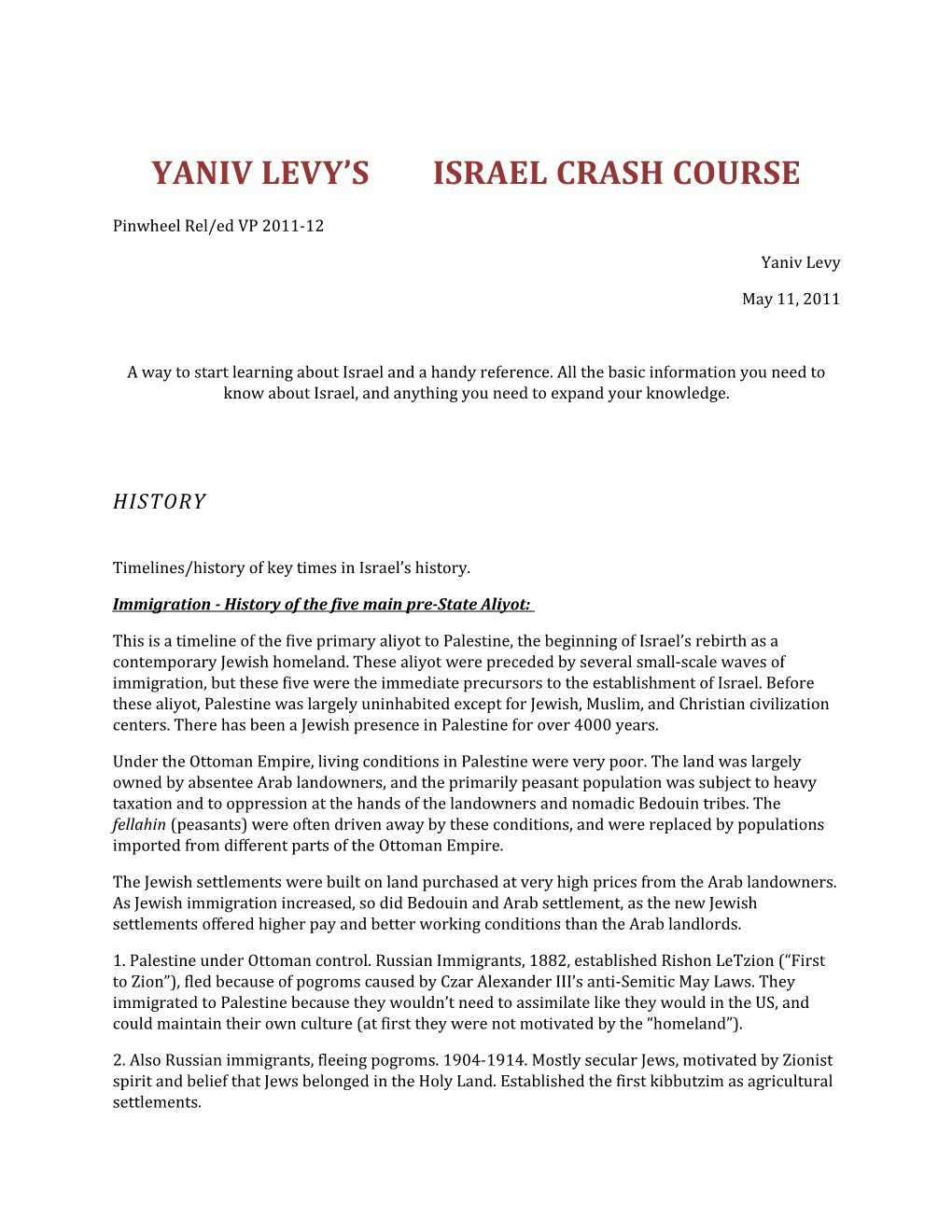 Yaniv Levy S Israel Crash Course
